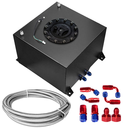 Saifence® Polished Aluminum Fuel Cell with Integrated Locking Cap and Level Sender - Universal Race, Rod, and Off-Road Fuel Tank