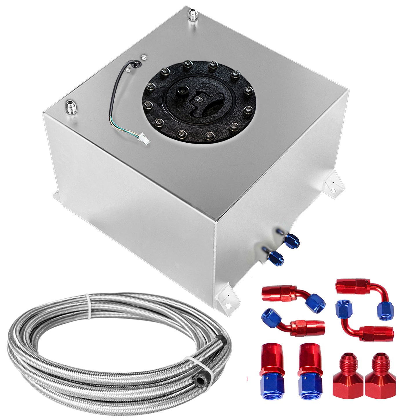 Saifence® Polished Aluminum Fuel Cell with Integrated Locking Cap and Level Sender - Universal Race, Rod, and Off-Road Fuel Tank