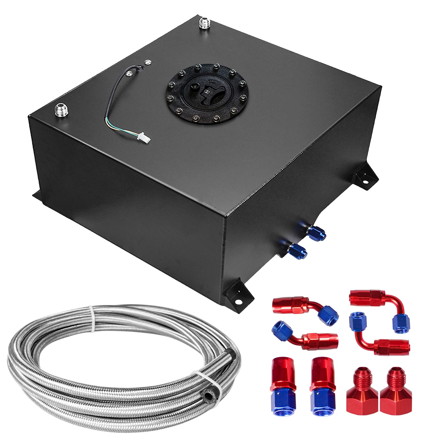 Saifence® Polished Aluminum Fuel Cell with Integrated Locking Cap and Level Sender - Universal Race, Rod, and Off-Road Fuel Tank