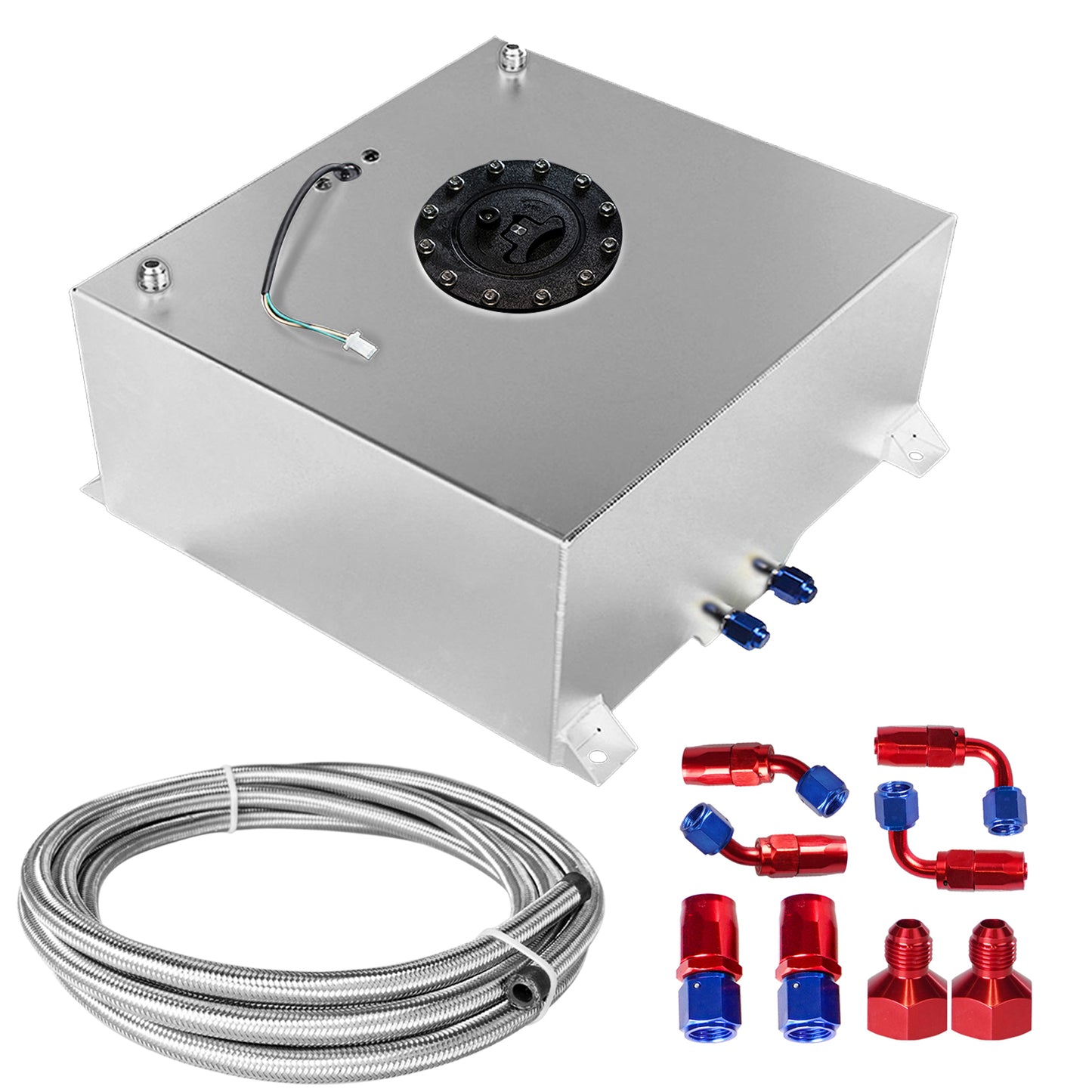 Saifence® Polished Aluminum Fuel Cell with Integrated Locking Cap and Level Sender - Universal Race, Rod, and Off-Road Fuel Tank