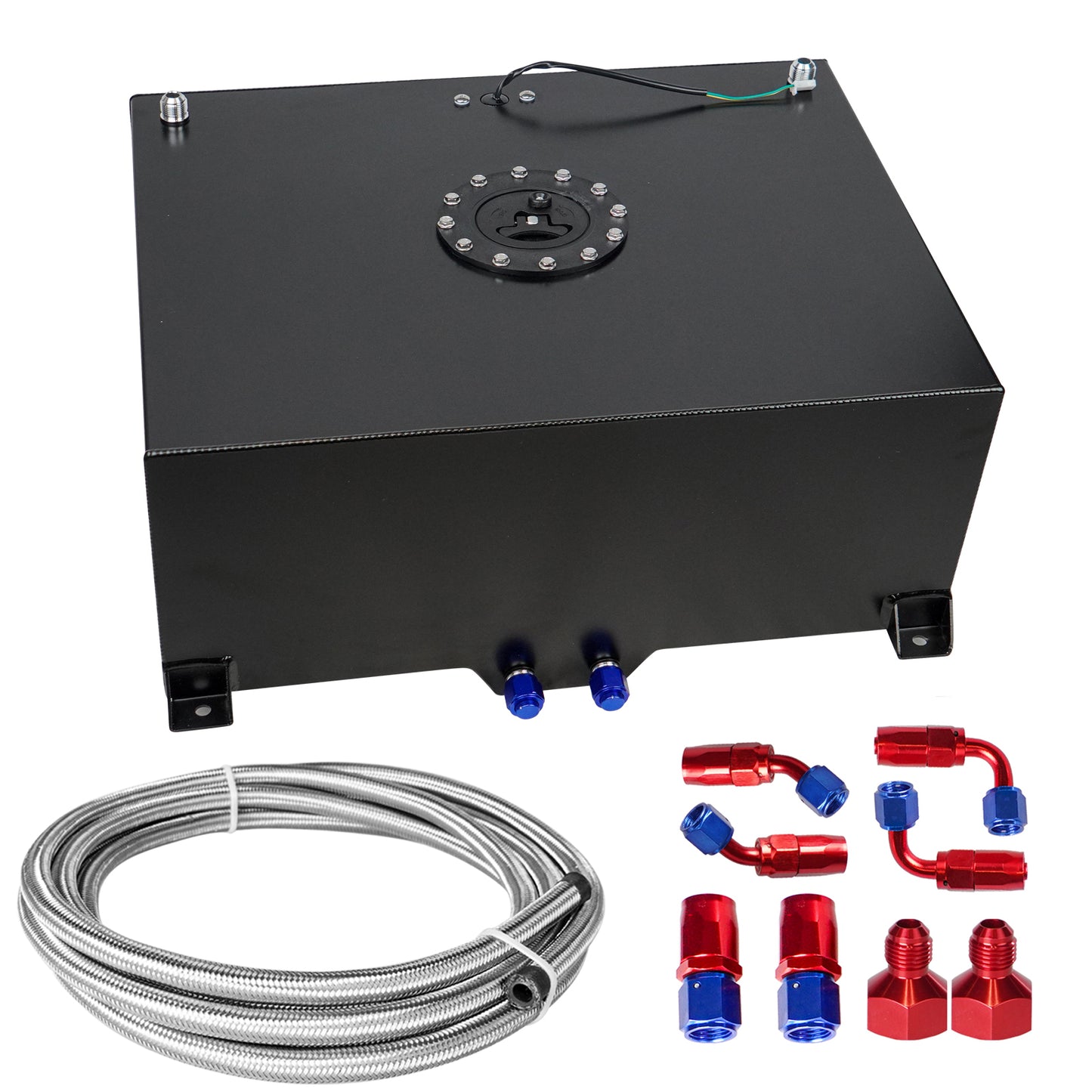 Saifence® Polished Aluminum Fuel Cell with Integrated Locking Cap and Level Sender - Universal Race, Rod, and Off-Road Fuel Tank