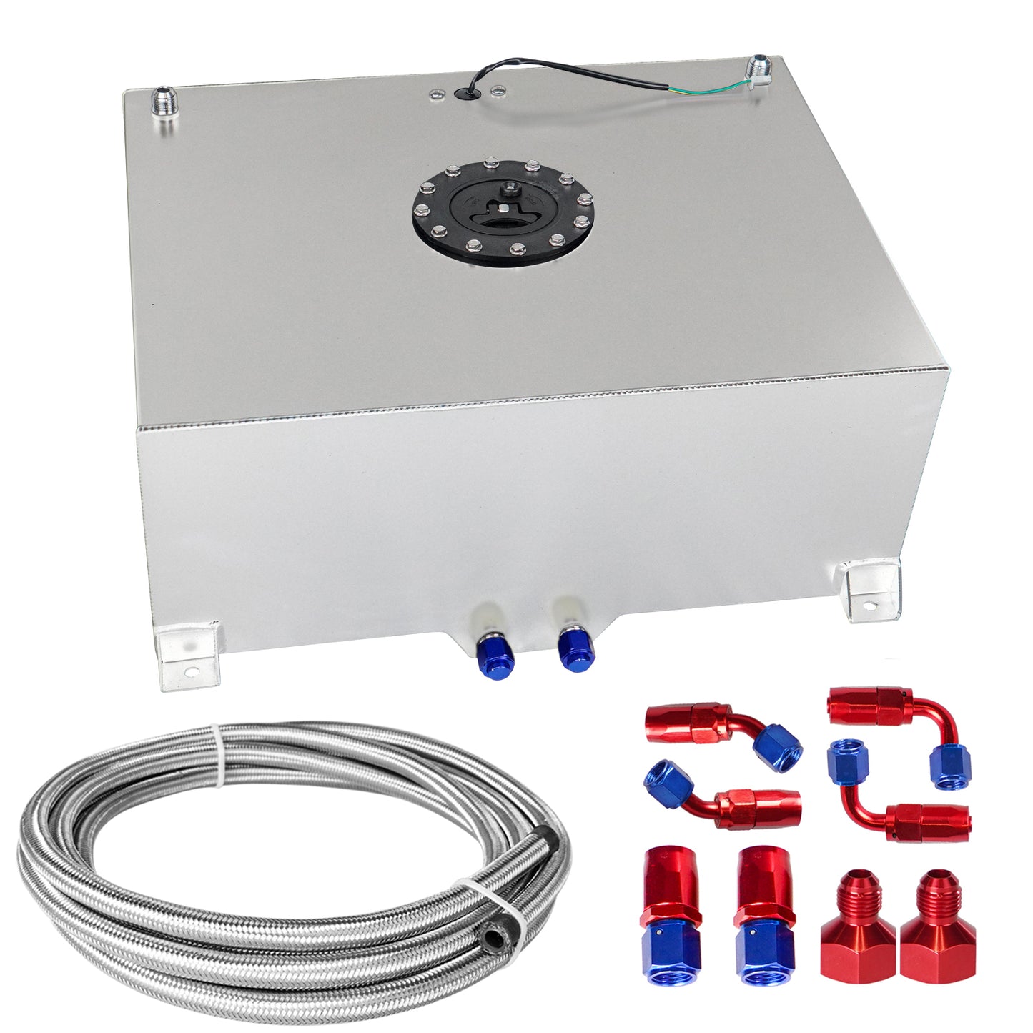 Saifence® Polished Aluminum Fuel Cell with Integrated Locking Cap and Level Sender - Universal Race, Rod, and Off-Road Fuel Tank