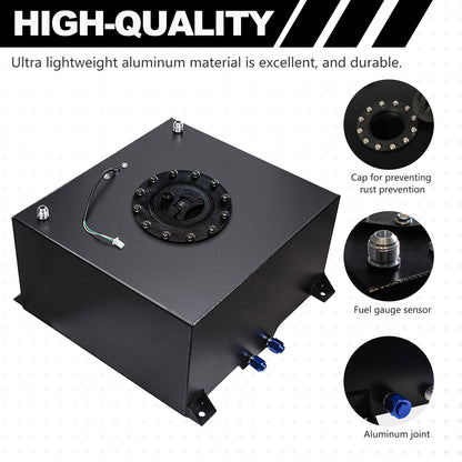 Saifence® Polished Aluminum Fuel Cell with Integrated Locking Cap and Level Sender - Universal Race, Rod, and Off-Road Fuel Tank