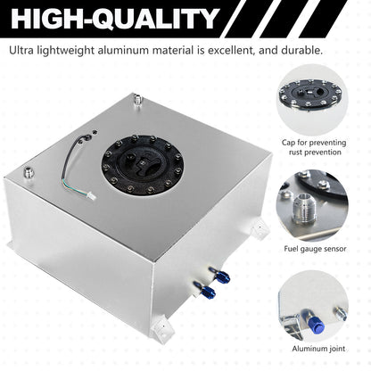 Saifence® Polished Aluminum Fuel Cell with Integrated Locking Cap and Level Sender - Universal Race, Rod, and Off-Road Fuel Tank