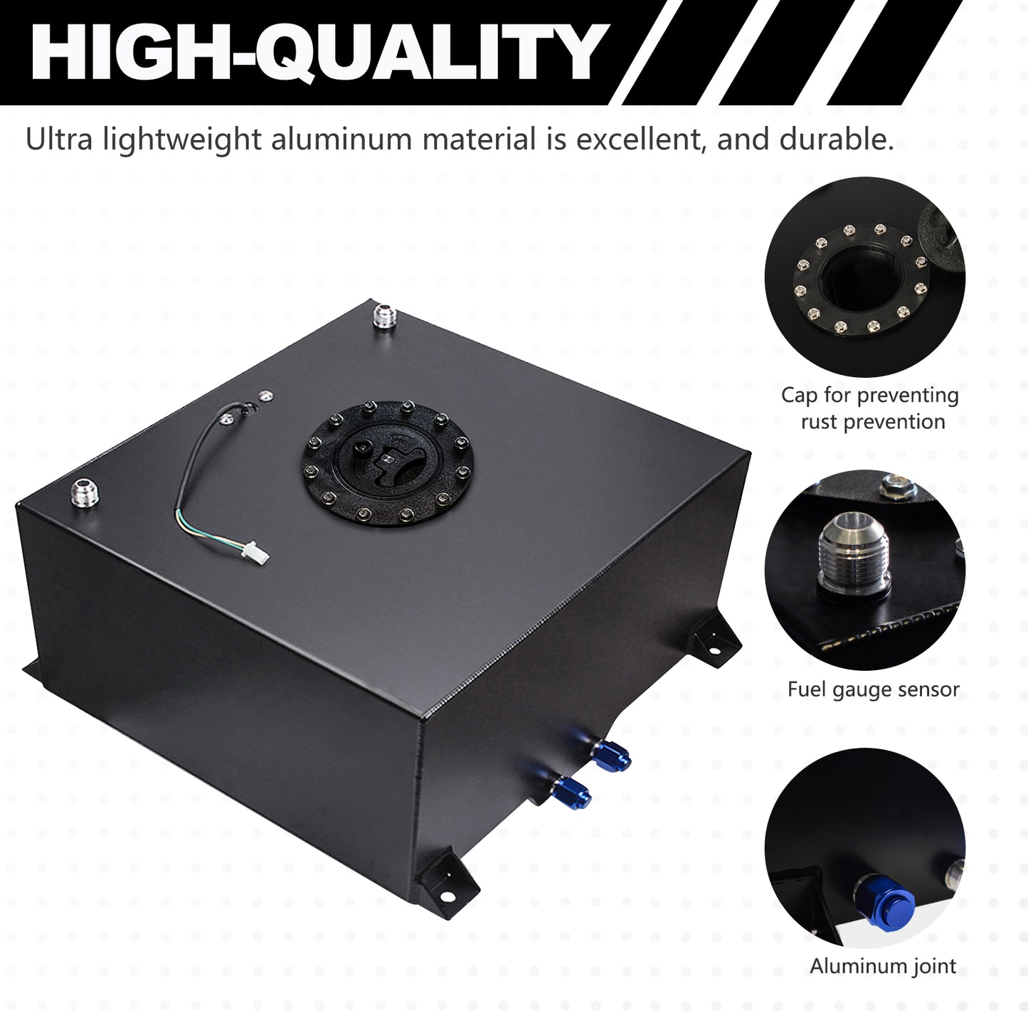 Saifence® Polished Aluminum Fuel Cell with Integrated Locking Cap and Level Sender - Universal Race, Rod, and Off-Road Fuel Tank