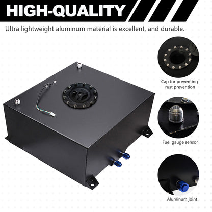 Saifence® Polished Aluminum Fuel Cell with Integrated Locking Cap and Level Sender - Universal Race, Rod, and Off-Road Fuel Tank