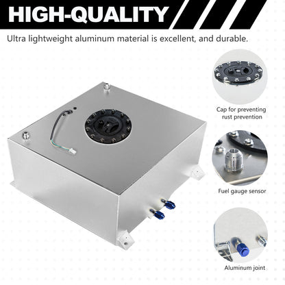 Saifence® Polished Aluminum Fuel Cell with Integrated Locking Cap and Level Sender - Universal Race, Rod, and Off-Road Fuel Tank