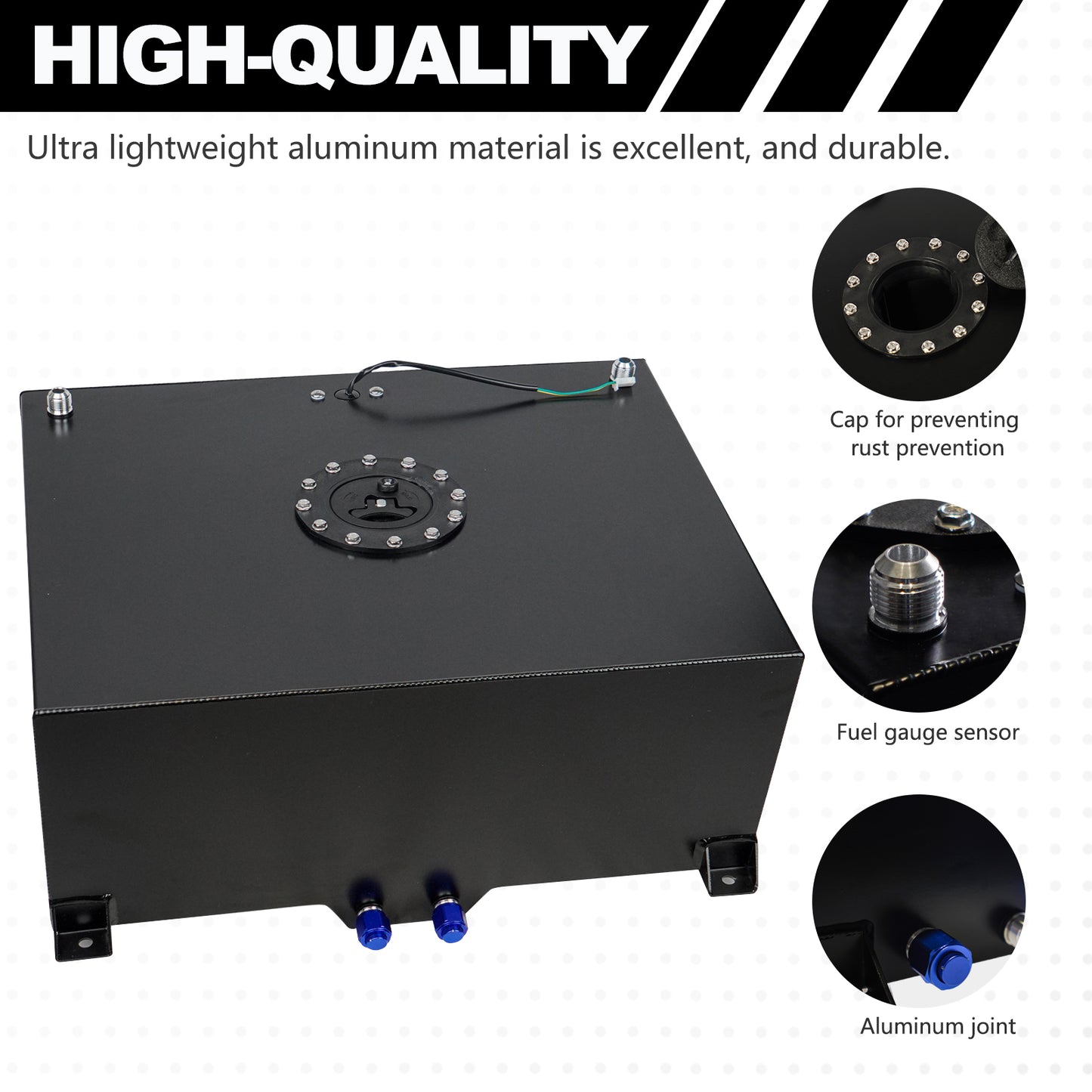 Saifence® Polished Aluminum Fuel Cell with Integrated Locking Cap and Level Sender - Universal Race, Rod, and Off-Road Fuel Tank