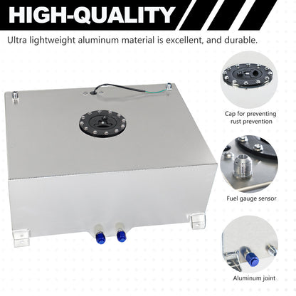 Saifence® Polished Aluminum Fuel Cell with Integrated Locking Cap and Level Sender - Universal Race, Rod, and Off-Road Fuel Tank