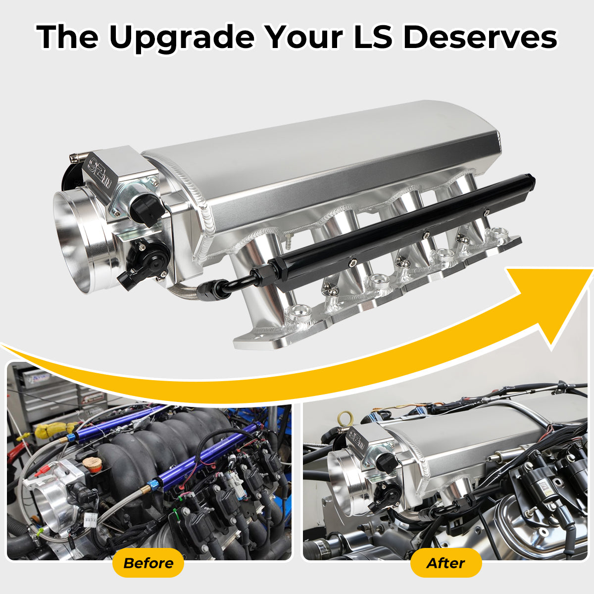 Saifence® Aluminum LS Intake Manifold for Cathedral Port Heads - Compatible with LS1, LS2, LS6 & Drive-by-Cable Throttle Body - Fits Chevy, Cadillac, Pontiac