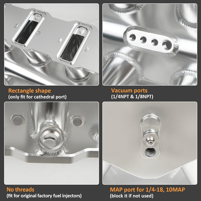 Saifence® Aluminum LS Intake Manifold for Cathedral Port Heads - Compatible with LS1, LS2, LS6 & Drive-by-Cable Throttle Body - Fits Chevy, Cadillac, Pontiac