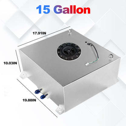 Saifence® Polished Aluminum Fuel Cell with Integrated Locking Cap and Level Sender - Universal Race, Rod, and Off-Road Fuel Tank