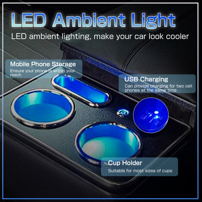 Saifence® Car Armrest Storage Box with Cup & Phone Holder - Universal Center Console Organizer for Truck, Van, Back Bench Seat (Black)