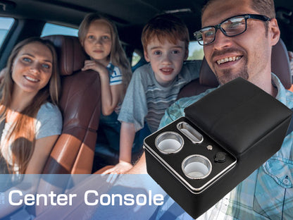 Saifence® Car Armrest Storage Box with Cup & Phone Holder - Universal Center Console Organizer for Truck, Van, Back Bench Seat (Black)