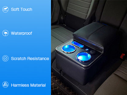 Saifence® Car Armrest Storage Box with Cup & Phone Holder - Universal Center Console Organizer for Truck, Van, Back Bench Seat (Black)