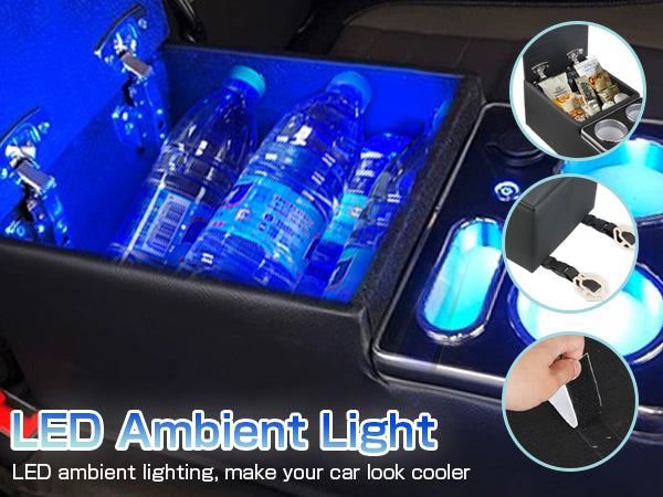 Saifence® Car Armrest Storage Box with Cup & Phone Holder - Universal Center Console Organizer for Truck, Van, Back Bench Seat (Black)