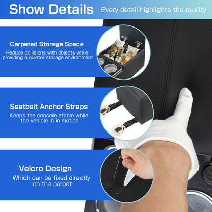 Saifence® Car Armrest Storage Box with Cup & Phone Holder - Universal Center Console Organizer for Truck, Van, Back Bench Seat (Black)