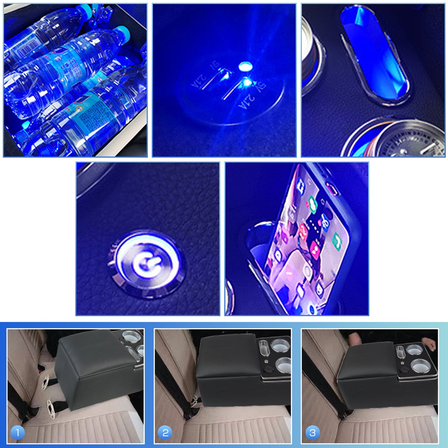 Saifence® Car Armrest Storage Box with Cup & Phone Holder - Universal Center Console Organizer for Truck, Van, Back Bench Seat (Black)