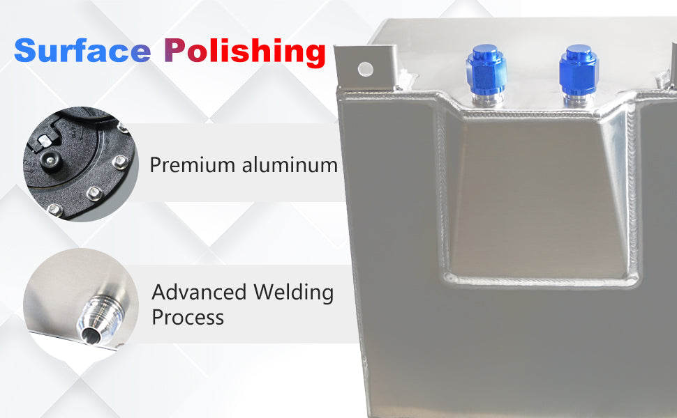 Saifence® Polished Aluminum Fuel Cell with Integrated Locking Cap and Level Sender - Universal Race, Rod, and Off-Road Fuel Tank