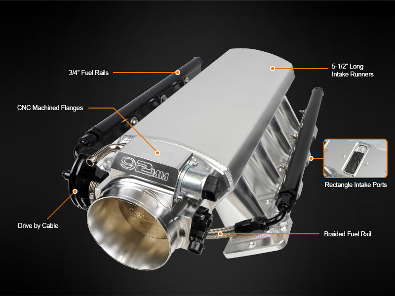 Saifence® Aluminum LS Intake Manifold for Cathedral Port Heads - Compatible with LS1, LS2, LS6 & Drive-by-Cable Throttle Body - Fits Chevy, Cadillac, Pontiac